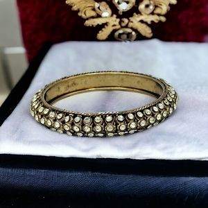 Bollywood Bangle Bracelet Vintage Metal Rhinestone Wrapped Gold Tone Jewelry